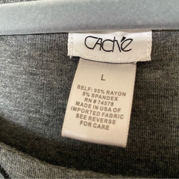 Vintage Cache Gray Dress Long Sleeve W/Black Velvet Design - Picture 3 of 9